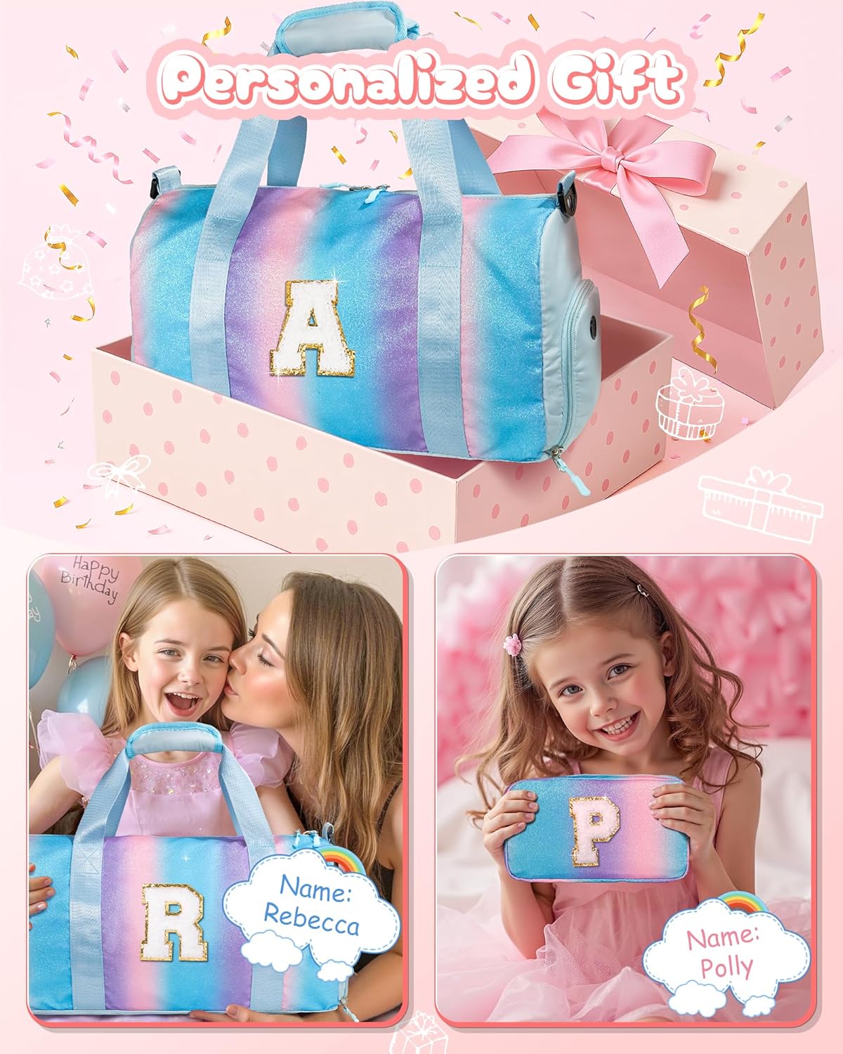 Birthday Gift for Granddaughter-Girl Gym Bag with Shoe Compartment, Kid Personalized Weekender Overnight Bags, Initial Travel Tote with Makeup Pouch, Christmas Gifts for Girls (Letter Z)