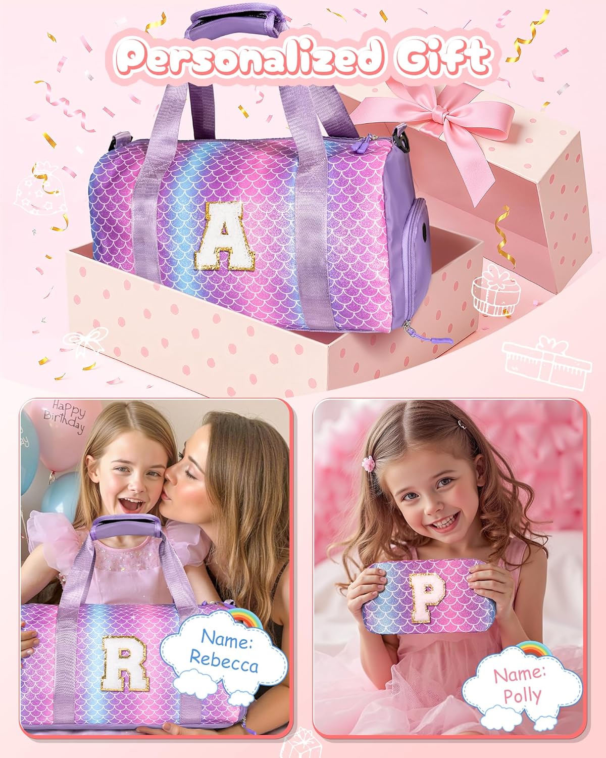 Birthday Gift for Granddaughter-Girl Gym Bag with Shoe Compartment, Kid Personalized Weekender Overnight Bags, Initial Travel Tote with Makeup Pouch, Christmas Gifts for Girls (Letter Z)