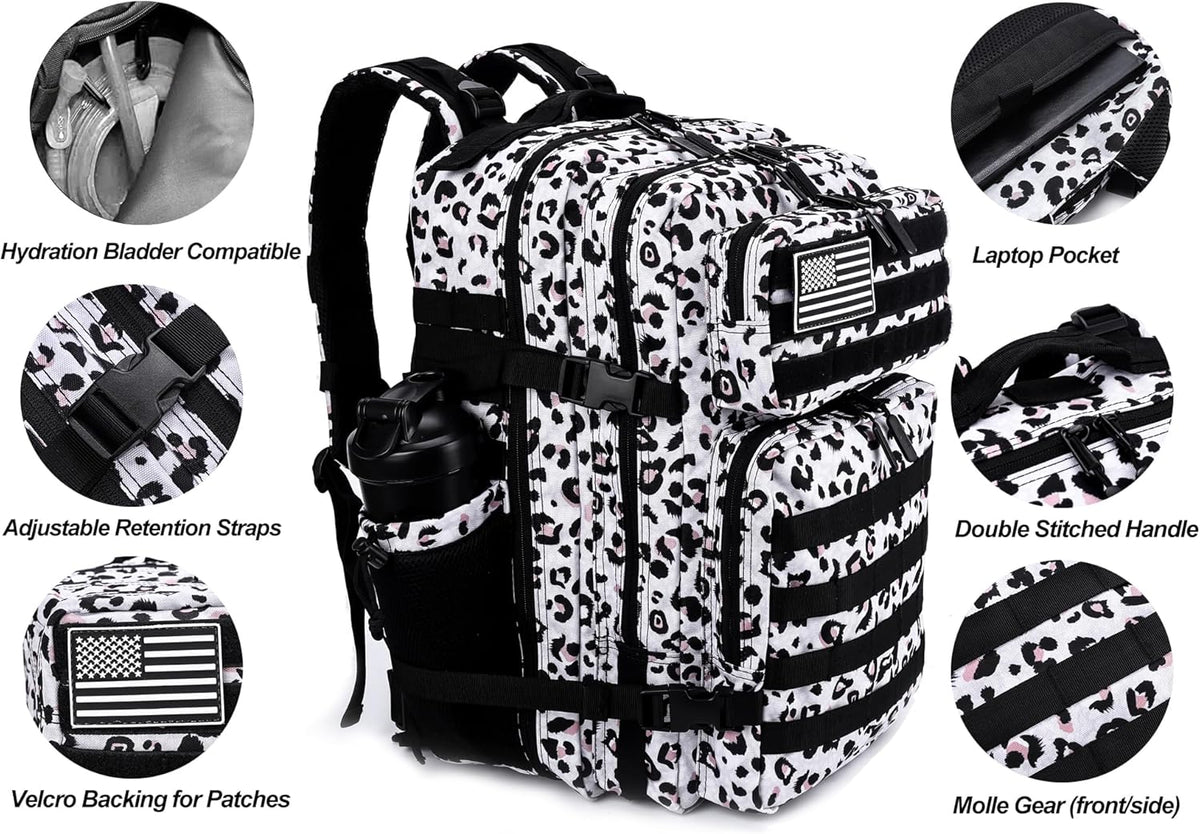 LHI Military Tactical Backpack for Men and Women 45L Army 3 Days Assault Pack Bag Large Rucksack with Molle System - Leopard
