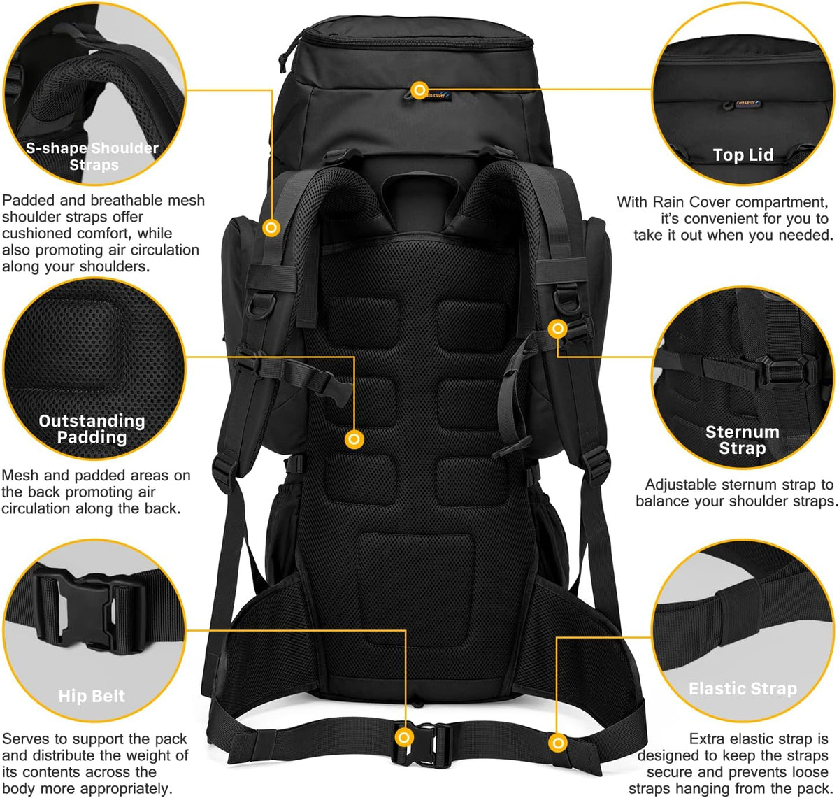 Mardingtop 60L Military Internal Frame Backpack for Hiking,Camping,Hunting,Rucksack Backpack with Rain Cover
