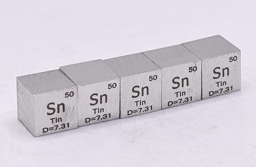 0.39" 10mm Tin Stannum Sn Metal Cube up to 99.9% Pure Periodic Table Element Engraved Density Collection Science Education Display Block Cube + Acrylic Case Box - 1PC