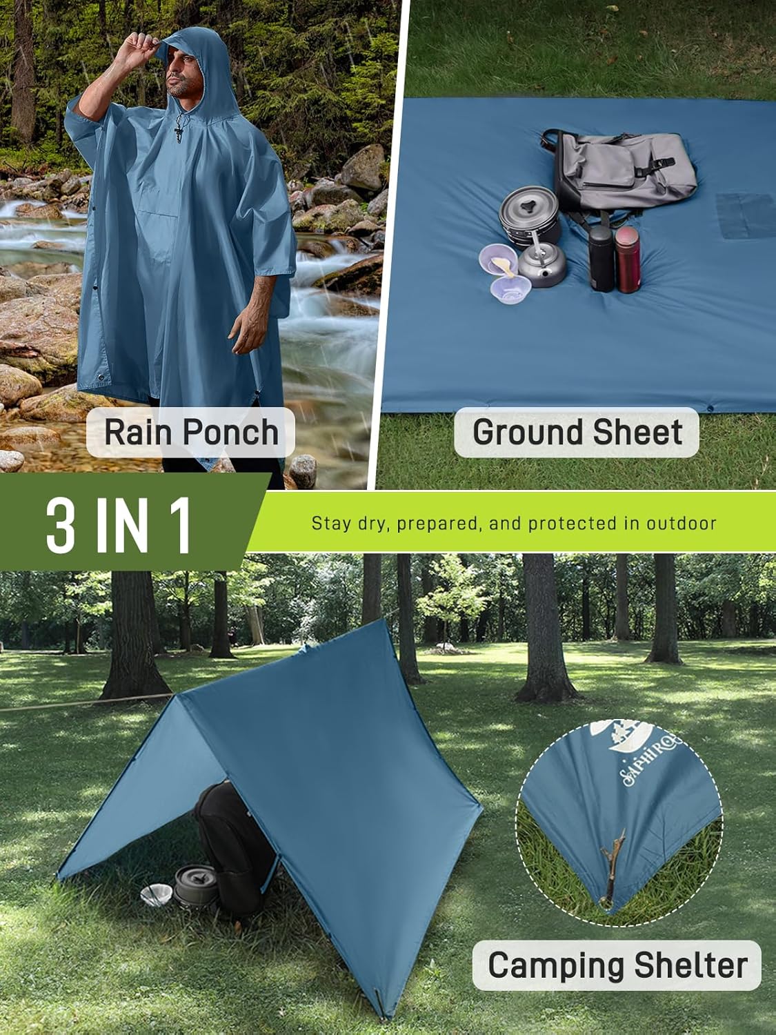 SaphiRose Extra Thick Hooded Rain Poncho Double Layer Waterproof Raincoat Jacket for Men Women Adults