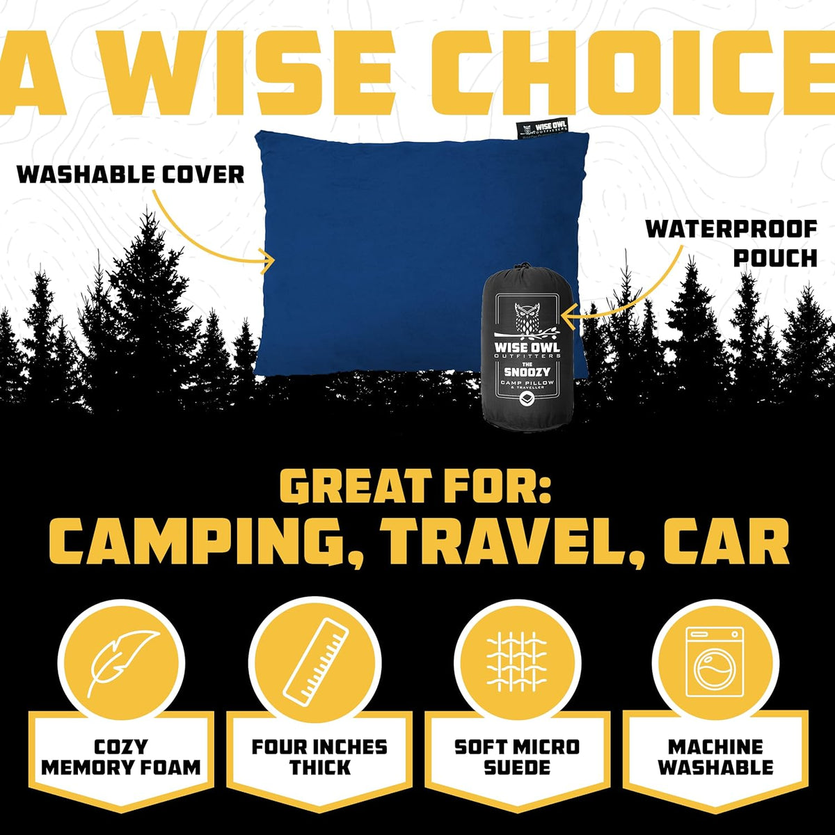 Wise Owl Outfitters Camping Pillow – Memory Foam Travel Pillow for Airplane Sleeping, Hiking, Backpacking & Outdoor Use - Small & Portable for Adults, Car, Camp & Tent