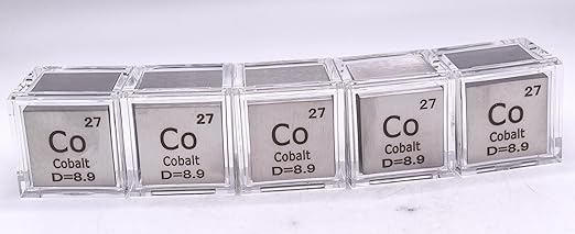 1" 25.4mm Cobalt Metal Cube Co up to 99.9% Pure Periodic Table Element Engraved Density Collection Science Education Display Block Cube + Acrylic Case Box - 1PC
