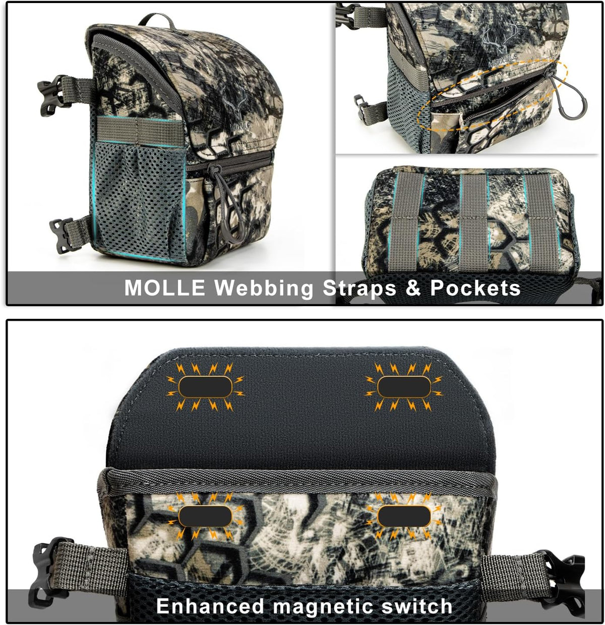 Binocular Harness Chest Pack: Bino Case with Magnetic Lid and Rain Cover for Hunting(Green)