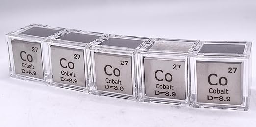 1" 25.4mm Cobalt Metal Cube Co up to 99.9% Pure Periodic Table Element Engraved Density Collection Science Education Display Block Cube + Acrylic Case Box - 1PC
