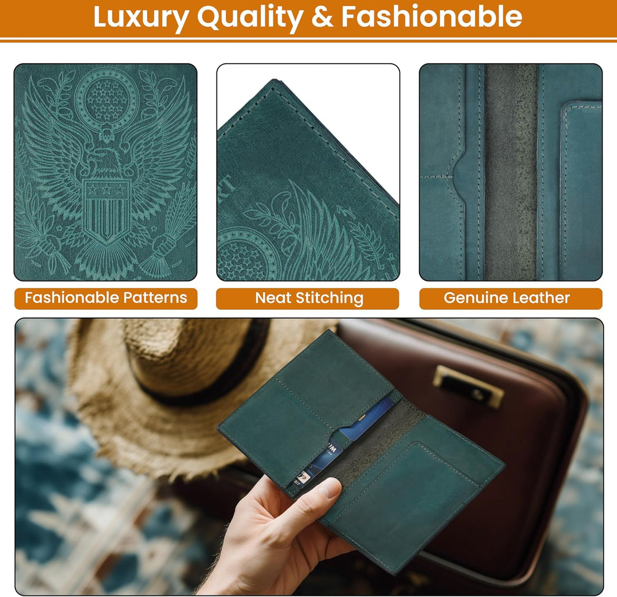 LEATHER VILLAGE Leather Passport Holder Cover – Travel Wallet with Card Slots, Vintage Passport Case for Men & Women – Cute Organizer for Travel Accessories & Documents - Turquoise