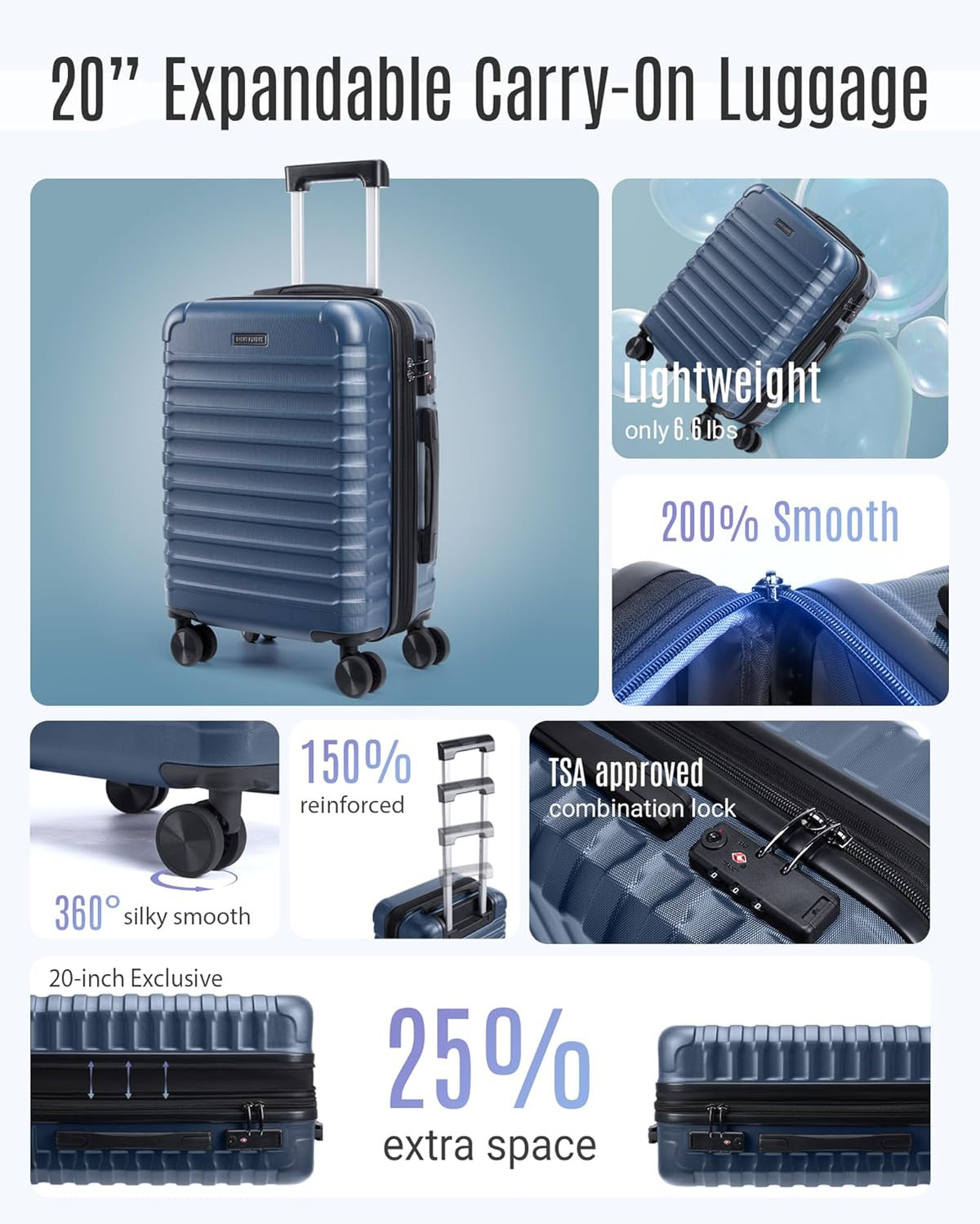 LIGHT FLIGHT Luggage Sets, Carry On Luggage 22x14x9 Airline Approved, Carry On Travel Bag Suitcases with Wheels, Expandable Hardside Lightweight Rolling with TSA Lock 2-Piece Set (DB/20),Rose Purple