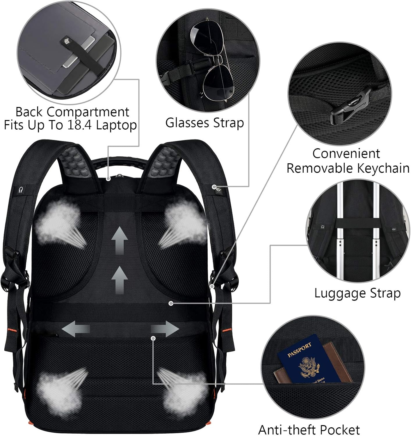 VECKUSON 18.4 Laptop Backpack for Men, 55L Extra Large Gaming Laptops Backpack with USB Charger Port,TSA Friendly Flight Approved and RFID Anti-Theft Pocket