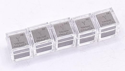 0.39" 10mm Yttrium Metal Cube Y up to 99.9% Pure Periodic Table Element Engraved Density Collection Science Education Display Block Cube + Acrylic Case Box - 1PC