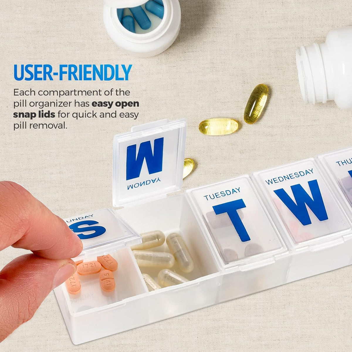 MEDca Weekly Pill Organizer, 7-Day Pill Planner Extra Large, (Bulk Case Pack of 100 Pill Organizers)