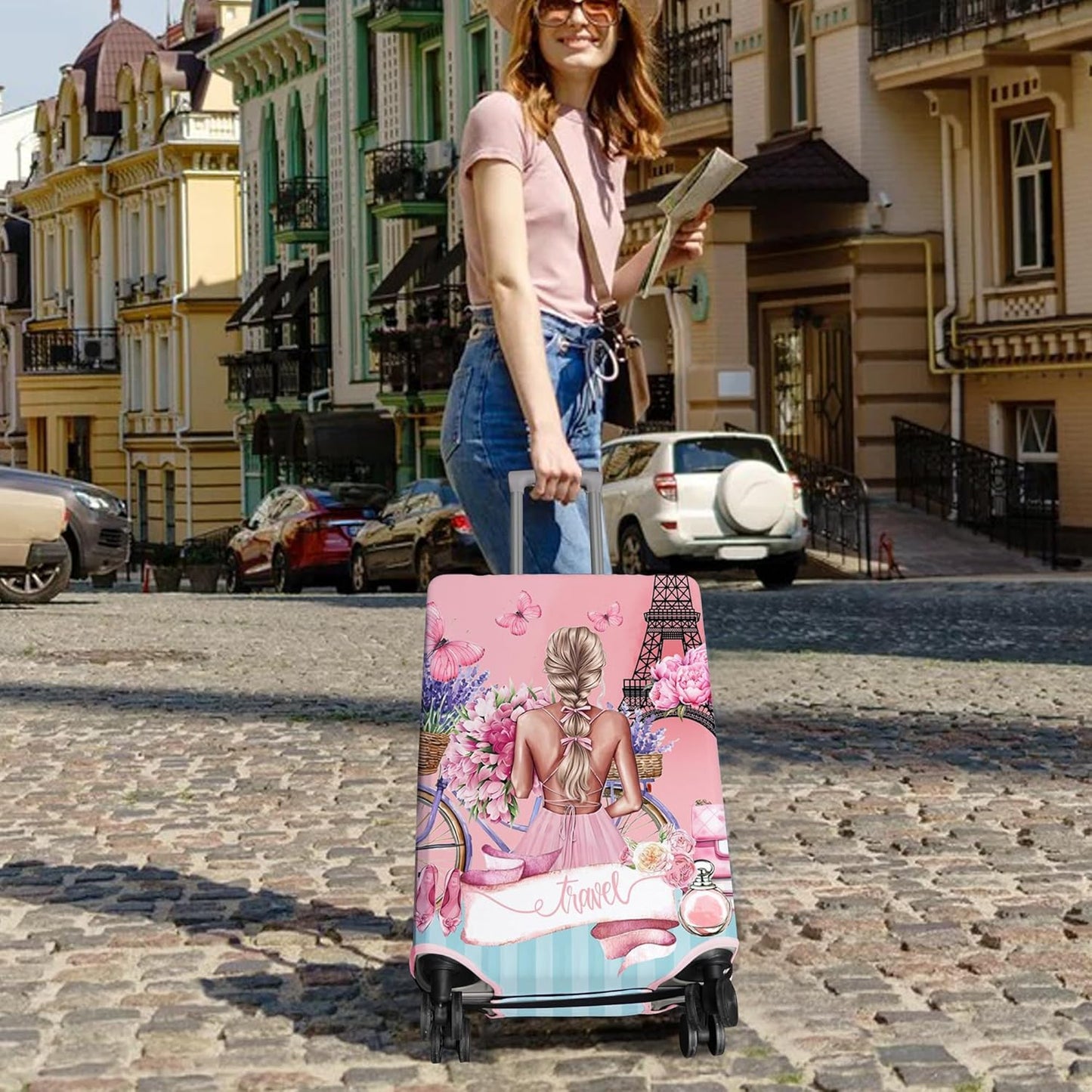 Travel Luggage Cover Suitcase Protector Fits 18-32 Inch Wheel Covers PatternedTravel Related Items Flower Luggage Protector Elastic S
