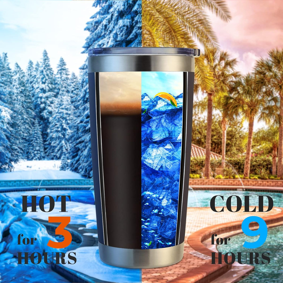 DOMICARE 20oz Stainless Steel Tumbler Bulk with Lid, Double Wall Vacuum Insulated Travel Mug, Powder Coated Coffee Cup (Powder Navy, 8)
