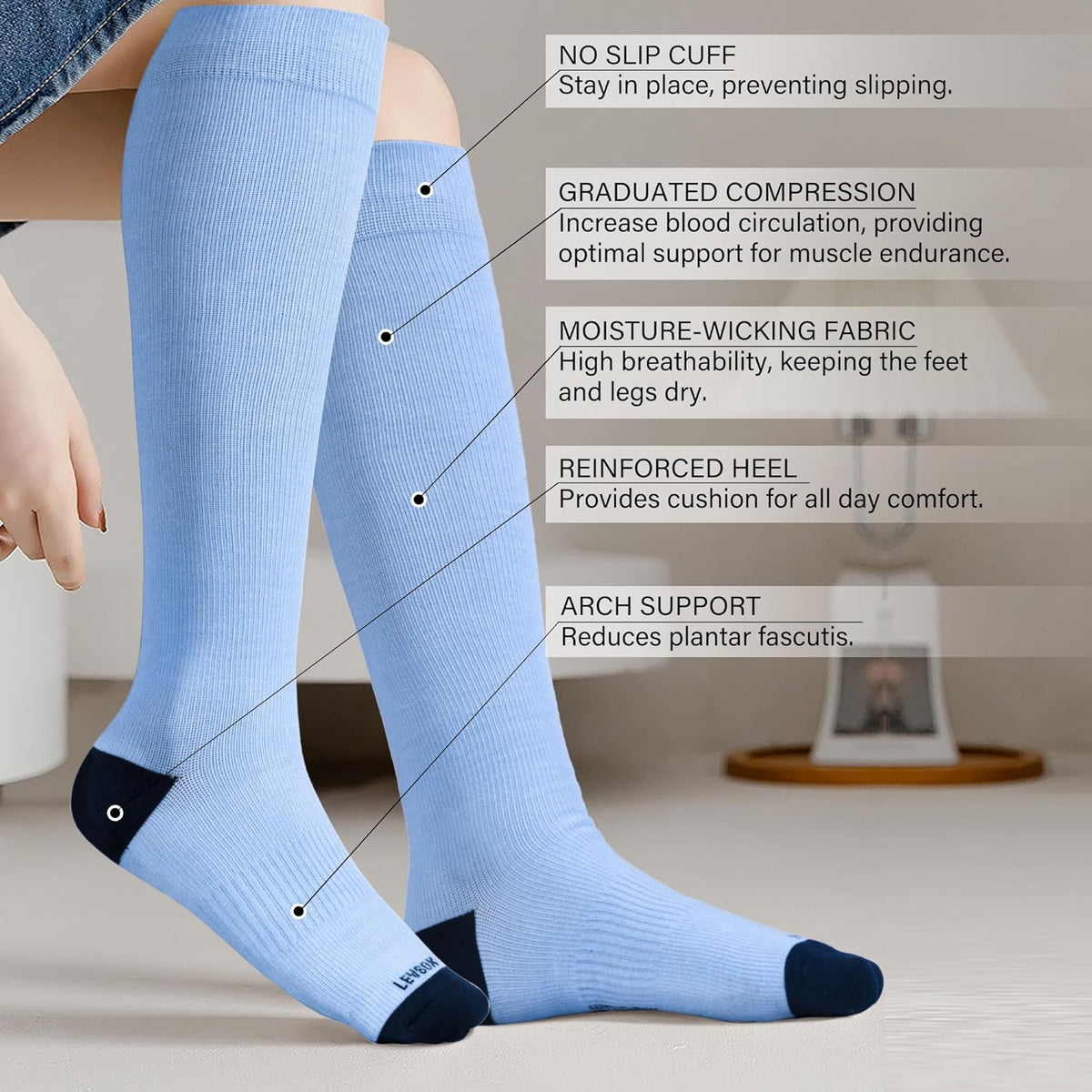 LEVSOX Viscose Made from Bamboo Compression Socks for Pregnant Women 20-30 mmHg Knee High Cute Mens Supports Socks for Travel