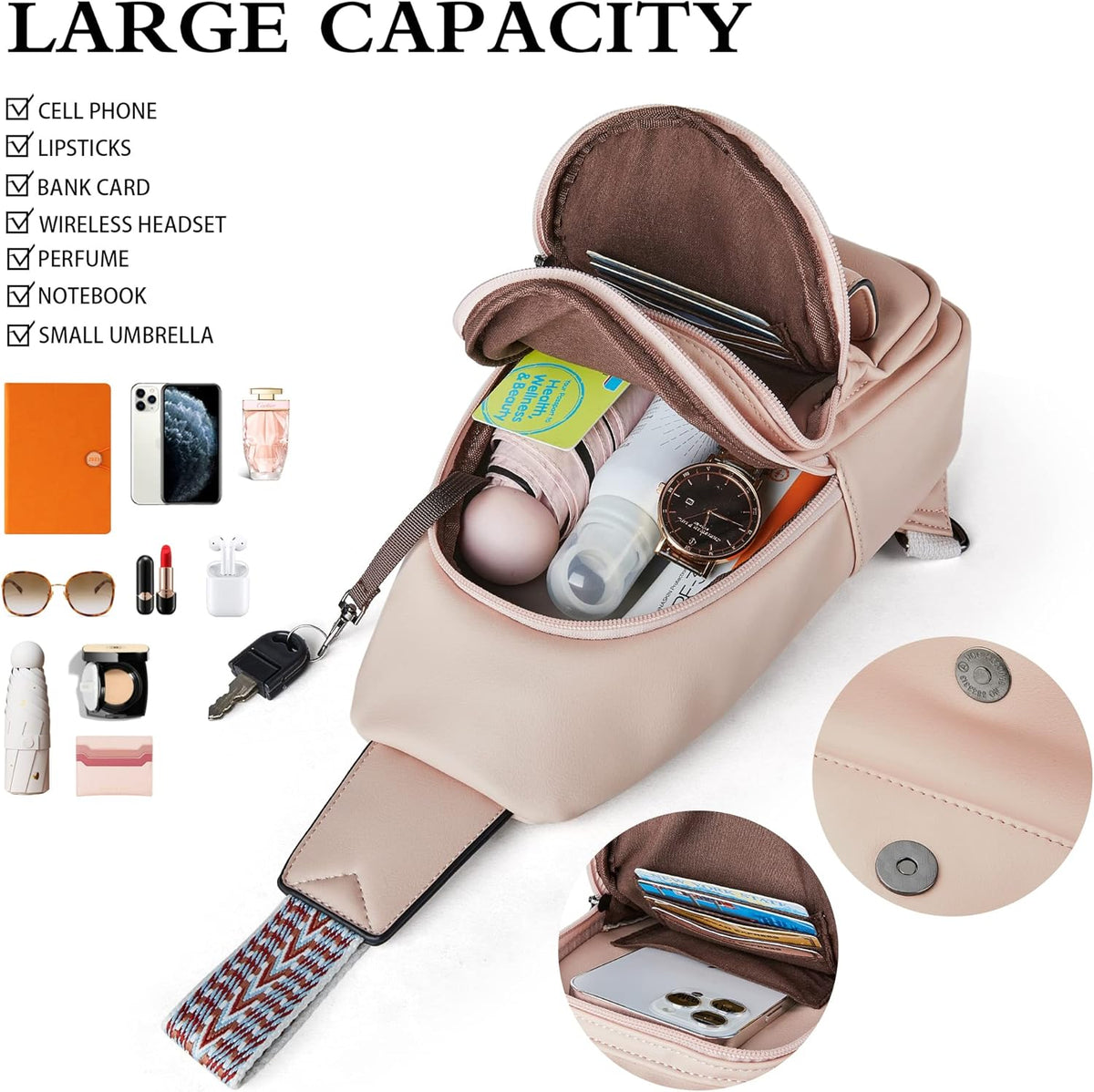 Sling Bag Crossbody Bags for Women Small Cross Body Bag Fanny Packs Chest Sling Purse for Daily Travel Leisure Sport