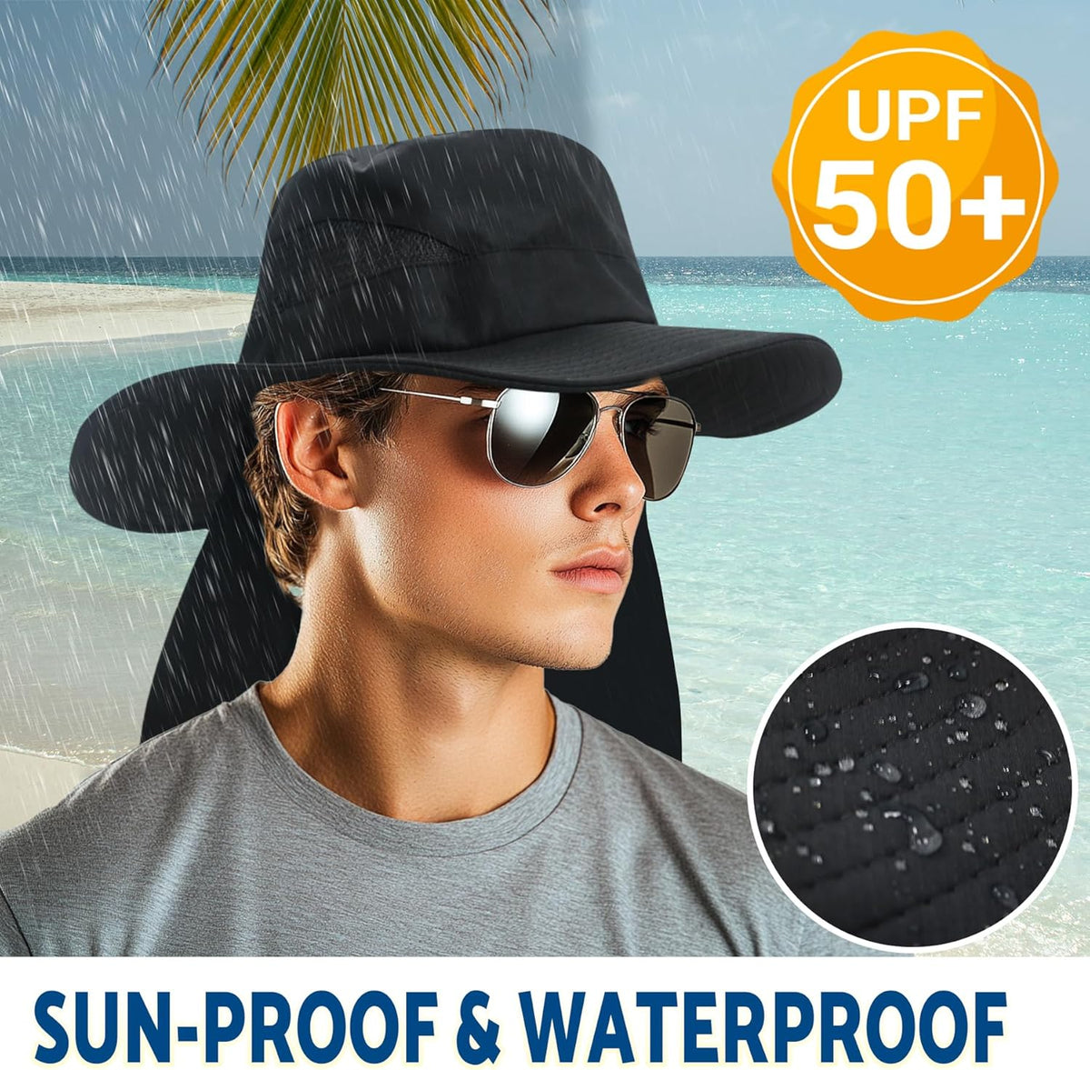 NPJY Sun Fishing Hats with Neck Flap for Men Women UV Sun Protection Bucket Hat