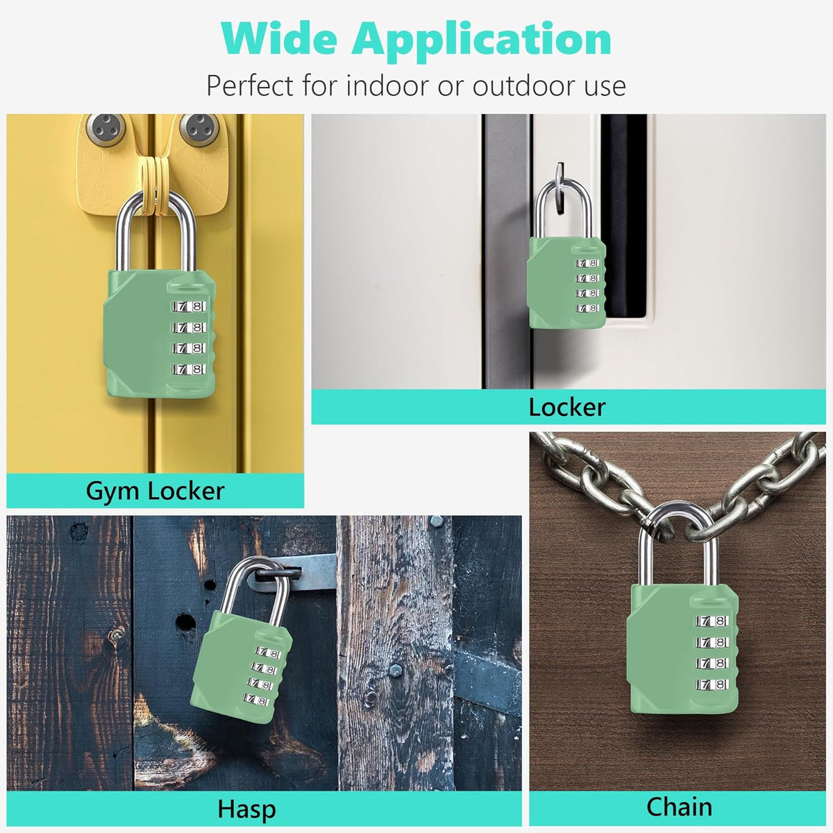 CL11KG Combination Lock, 4 Digit Outdoor Combination Padlock Set Your own Combination for Gym Locker Lock, School, Gates, Doors, Toolbox, Hasps and Storage (Khaki-Green *1)