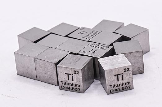 0.39" 10mm Titanium Metal Cube Ti up to 99.9% Pure Periodic Table Element Engraved Density Collection Science Education Display Block Cube + Acrylic Case Box - 1PC