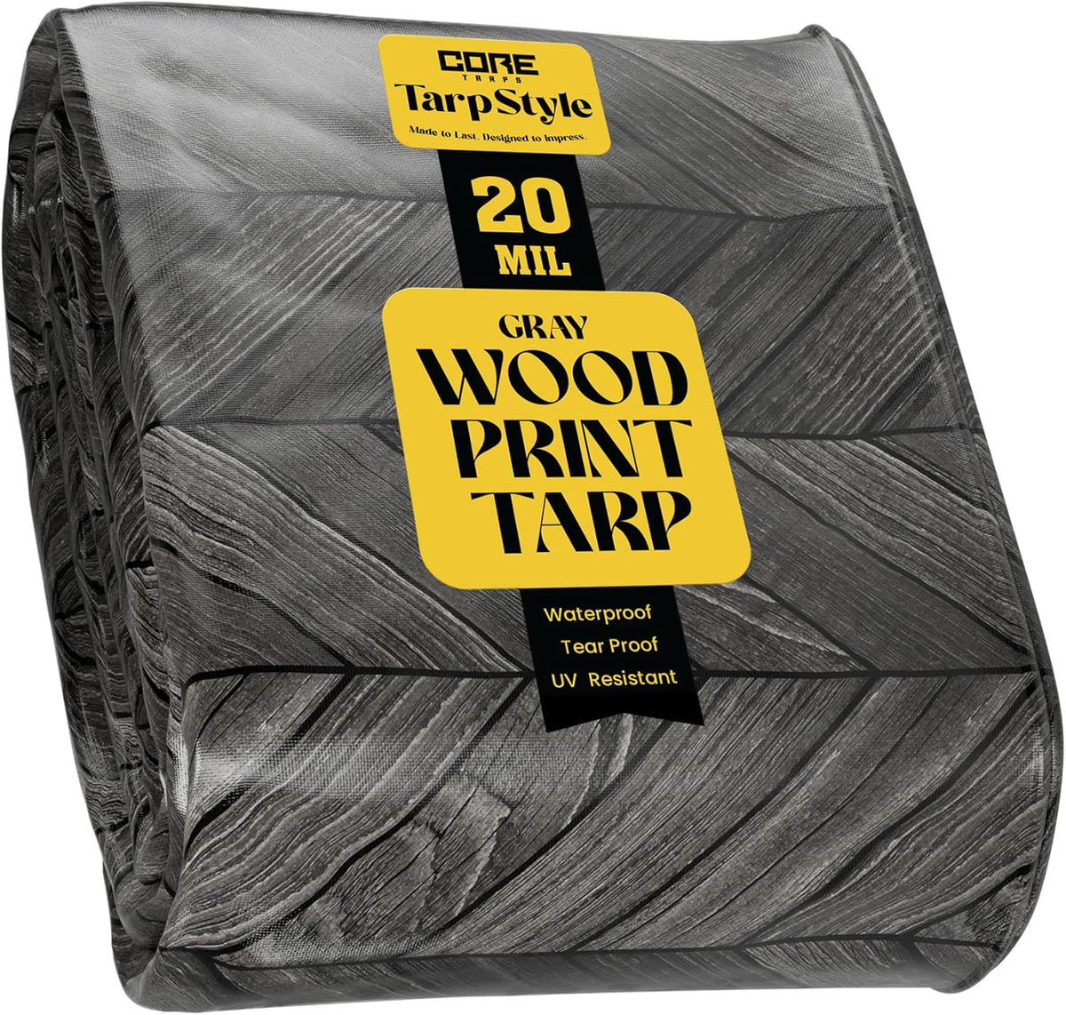 Core Tarps Extreme Heavy Duty 20 Mil Tarp Cover, Waterproof, UV Resistant, Rip and Tear Proof, Poly Tarpaulin with Reinforced Edges for Roof, Camping, Patio, Pool, Boat (Grey Wood/Black 40′ X 80′)