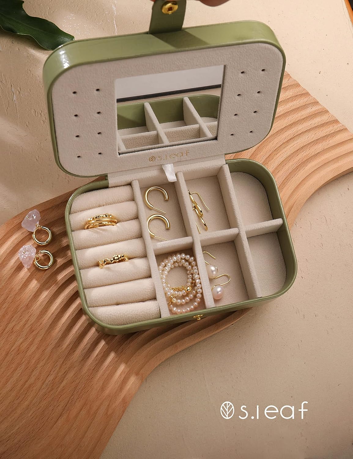 S.Leaf Travel Jewelry Box - Portable Case for Women (18 Crocodile Avocade Big)