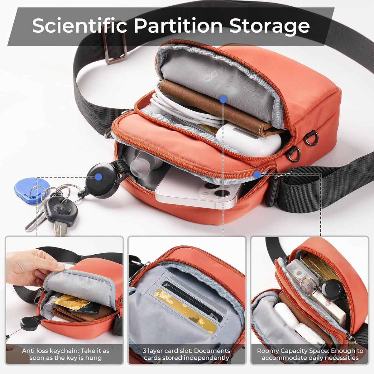 BROADREAM Small Crossbody Bag Men Women, Anti-Theft Crossbody Sling bags - Mini Shoulder Travel Bag for Hiking Sports