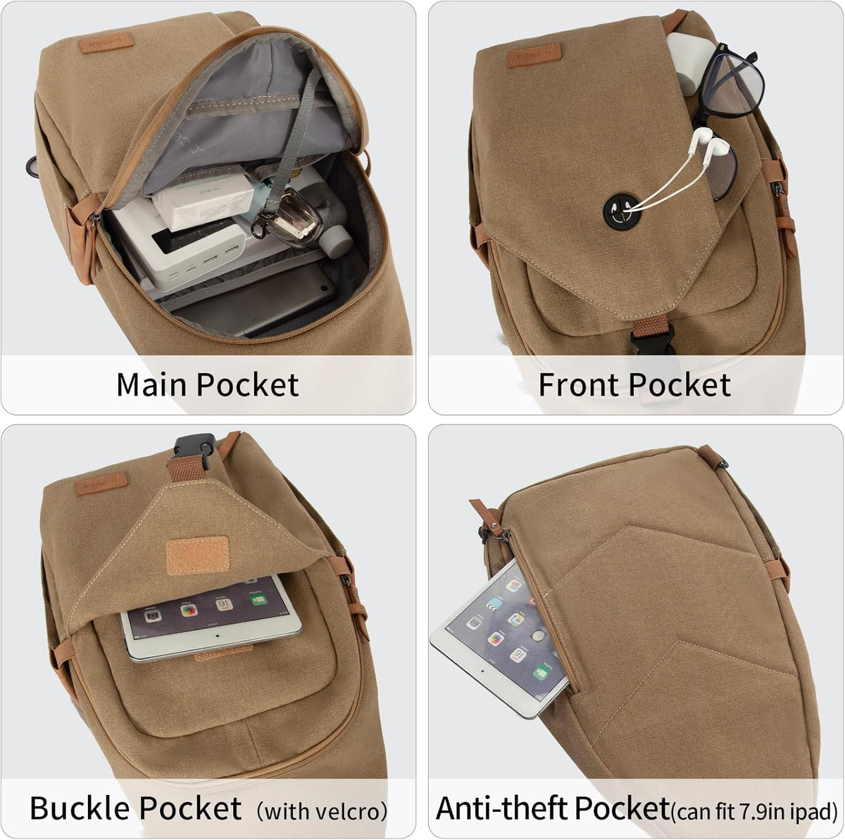 Sling Bag for Men, Crossbody Bag Men Anti Theft Crossbody Bag with Tunnel Lock Zipper Canvas Sling Backpack Travel