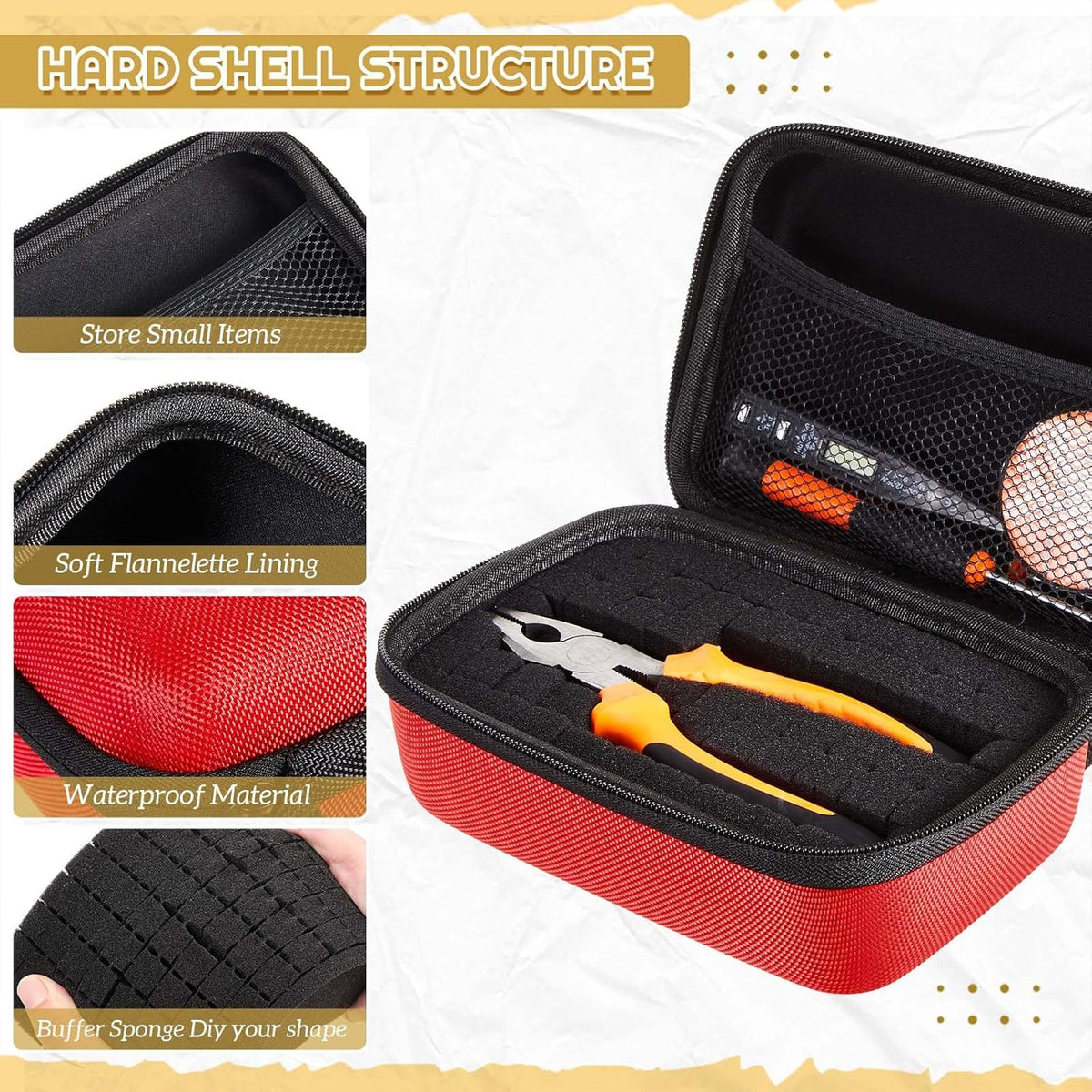 EVA Hard Case with Customizable Foam Protective EVA Carrying Case Shockproof Outdoor for Camera, Digital Products, Electronic Instruments with Knife(Red,11 x 7.8 x 4.3 Inch)