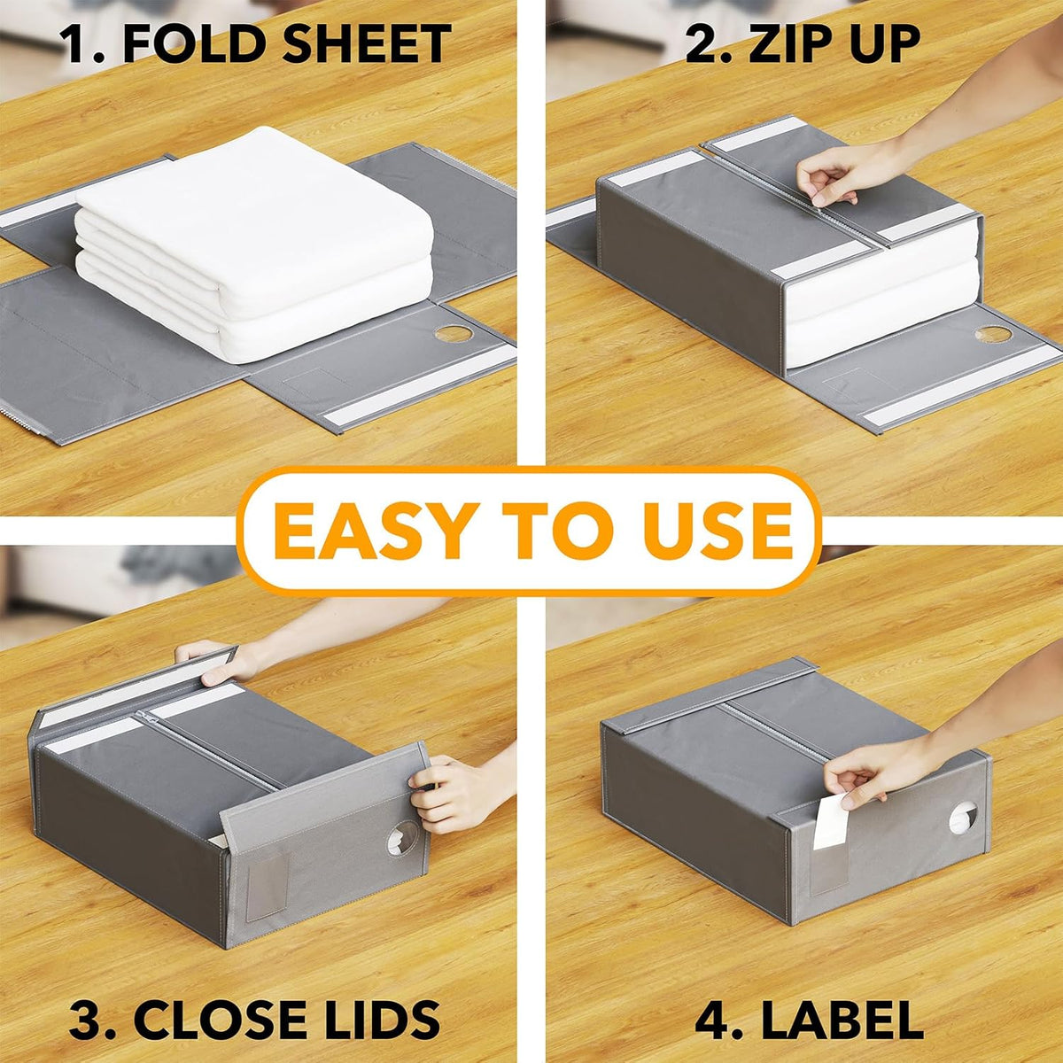 SpaceAid 8 Pack Bed Sheet Organizers and Storage, Foldable Sheet Organizer for Linen Closet, Sheets Set Folder Keeper with Window XL (Queen & King Size) Bedding Container (Gray, 8 Pack)