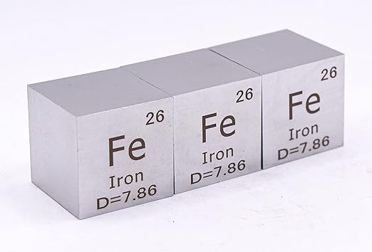 1" 25.4mm Iron Ferrum Metal Cube Fe up to 99.9% Pure Periodic Table Element Engraved Density Collection Science Education Display Block Cube + Acrylic Case Box - 1PC