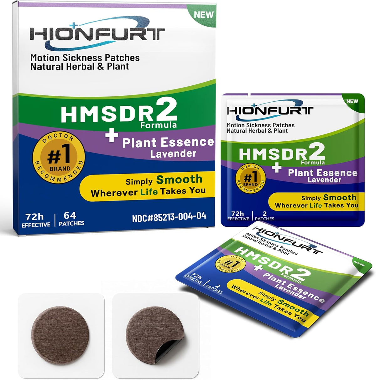 HMSDR2 64ct Motion Sickness Patches with Plant Essence – Lavender – Sea Sickness Patches for Cruise, Car, Airplane – Non-Drowsy, 72H Lasting