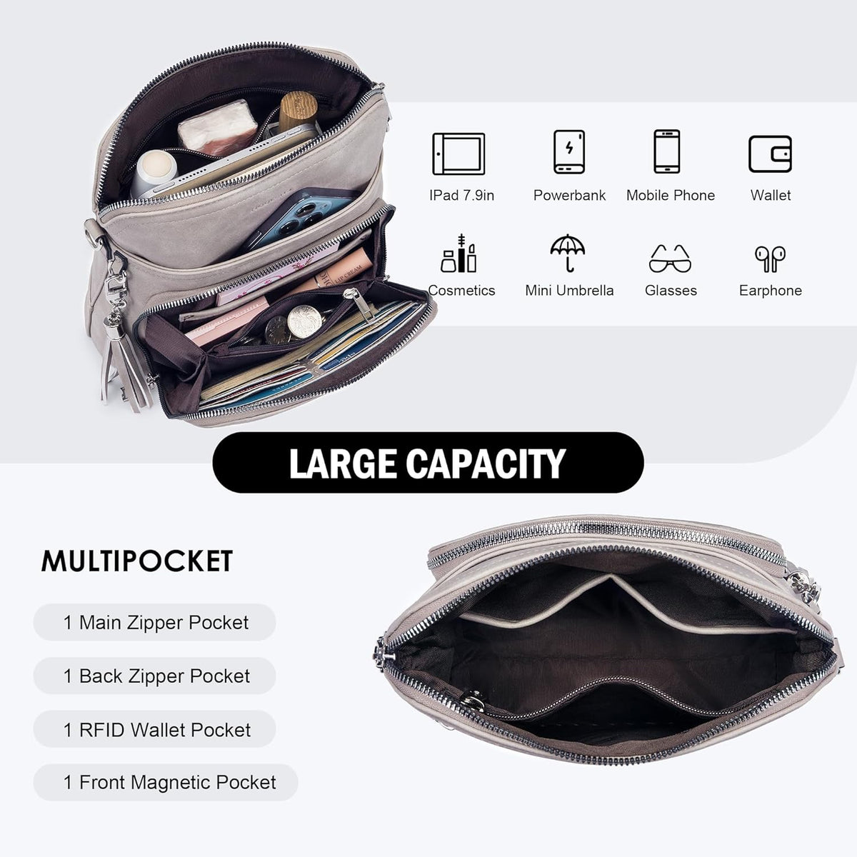 Crossbody Purse for Women,Lightweight Medium Crossbody Bag Soft Leather Women's Shoulder Handbags with Tassel