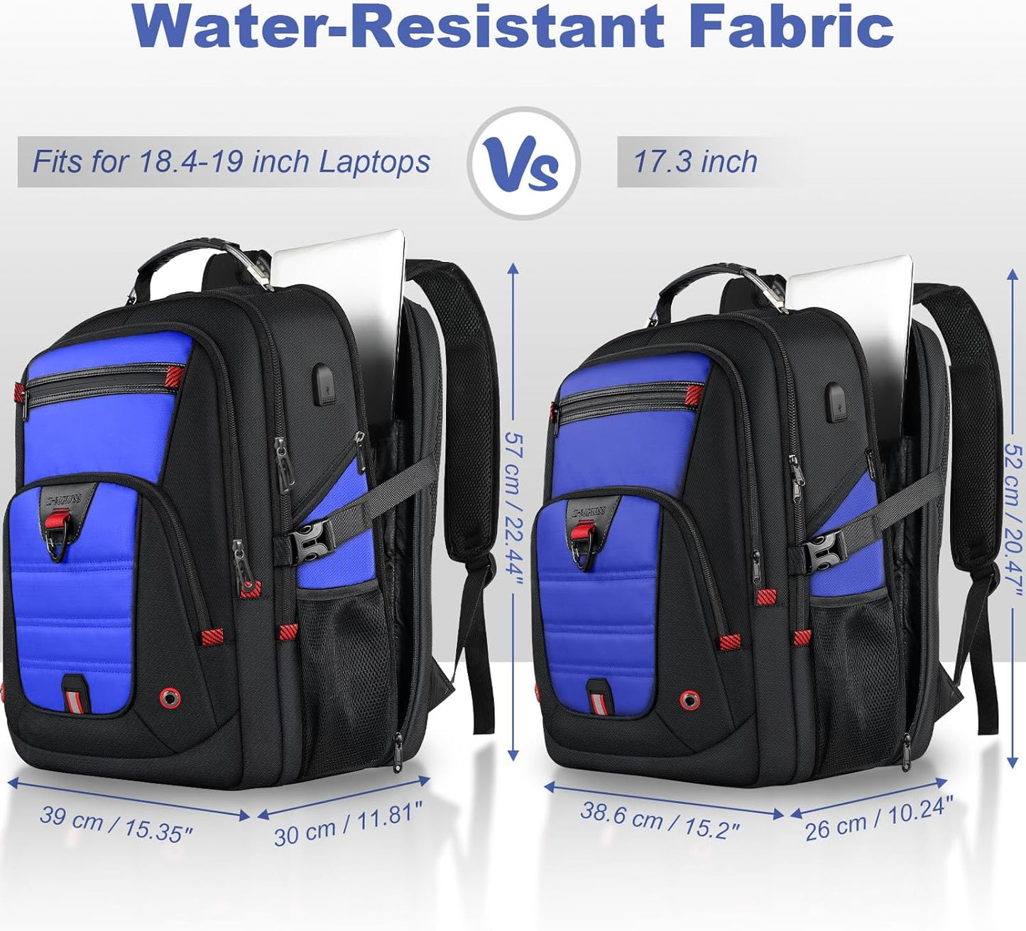 Z-MGKISS Gaming Laptop Travel Backpack Fits 18.4"-19" Laptops, Extra Large TSA Carry On Bag, College Business Work Mens Backpack, Blue