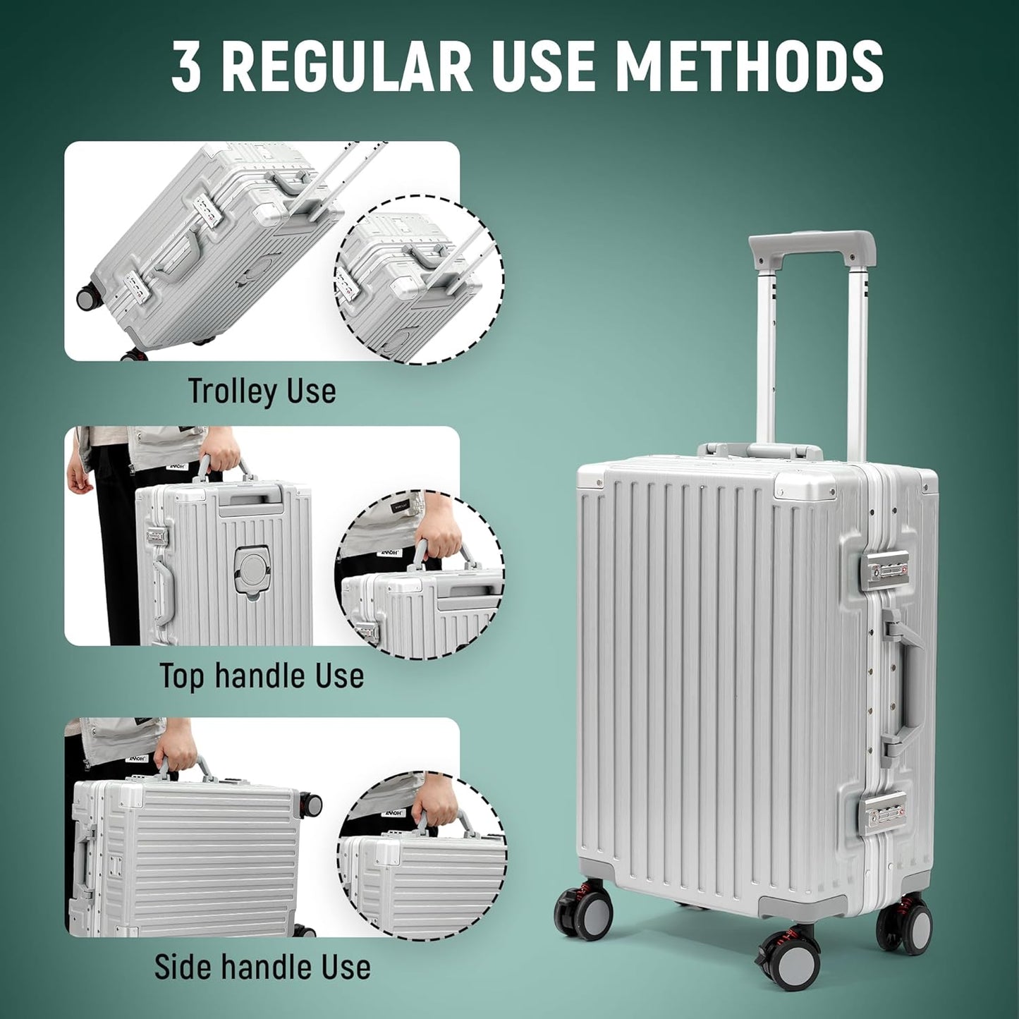 UrbanExporer 26 Inch Hardside Zipperless Luggage with Spinner Wheels, TSA-Approved Lock, Aluminum Frame, Lightweight Checked Suitcase for Travel, Sliver