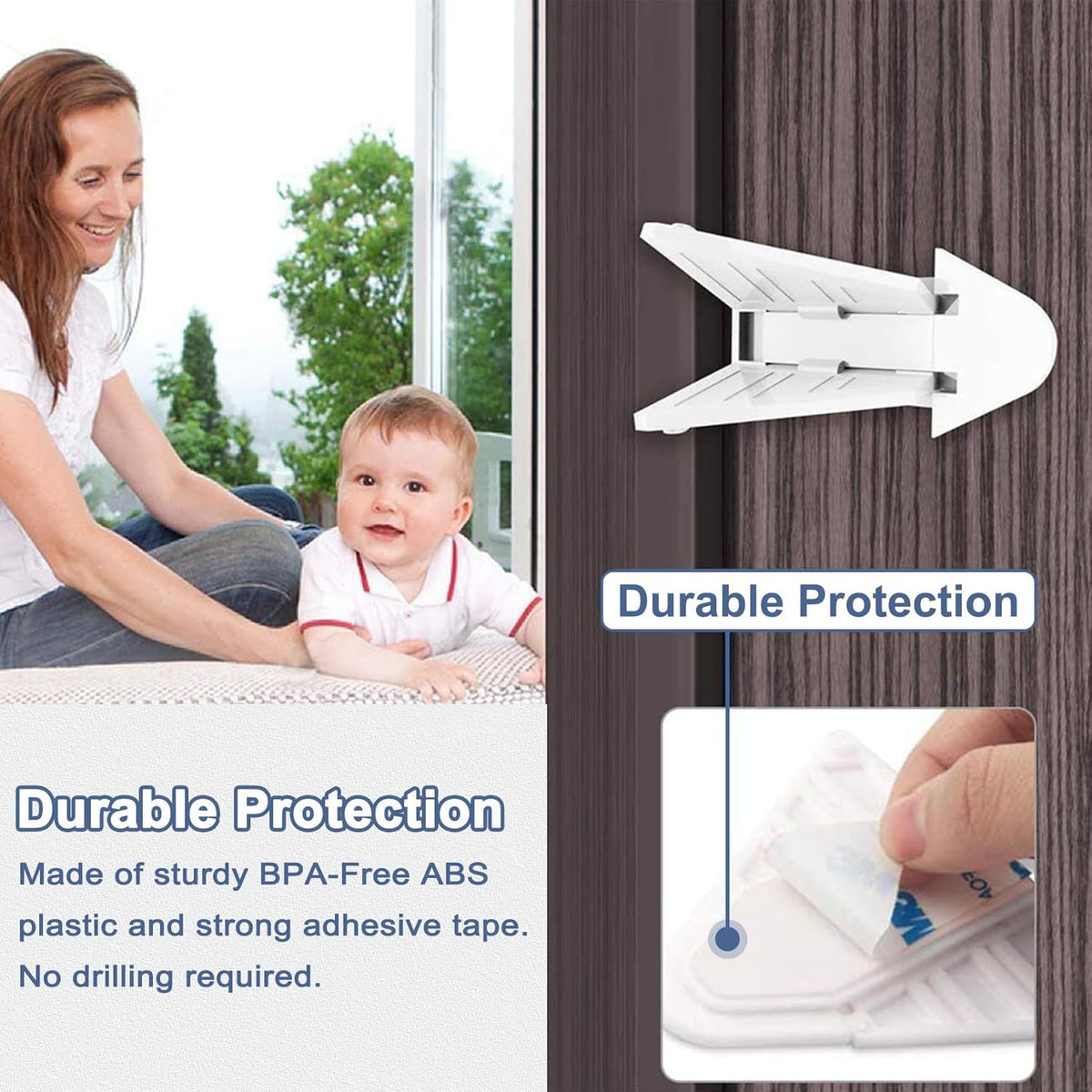 6-Pack Sliding Door Locks for Baby Safety, Viaky Child Cabinet Proofing Strong Adhesive Safety Latch for Sliding Closet/Shower/Patio/Window/Wardrobe (White)