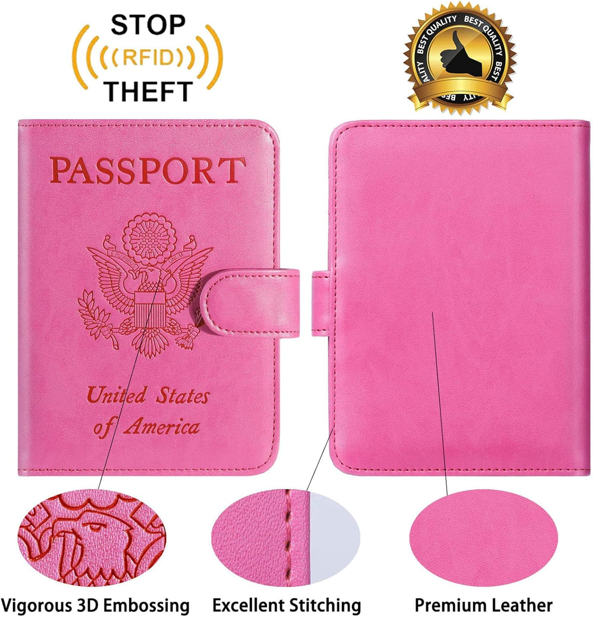 Passport Holder With Luggage Tag Cover Wallet RFID Blocking Leather Case Travel Essentials Accessories Travel Must Have(114#Pink)