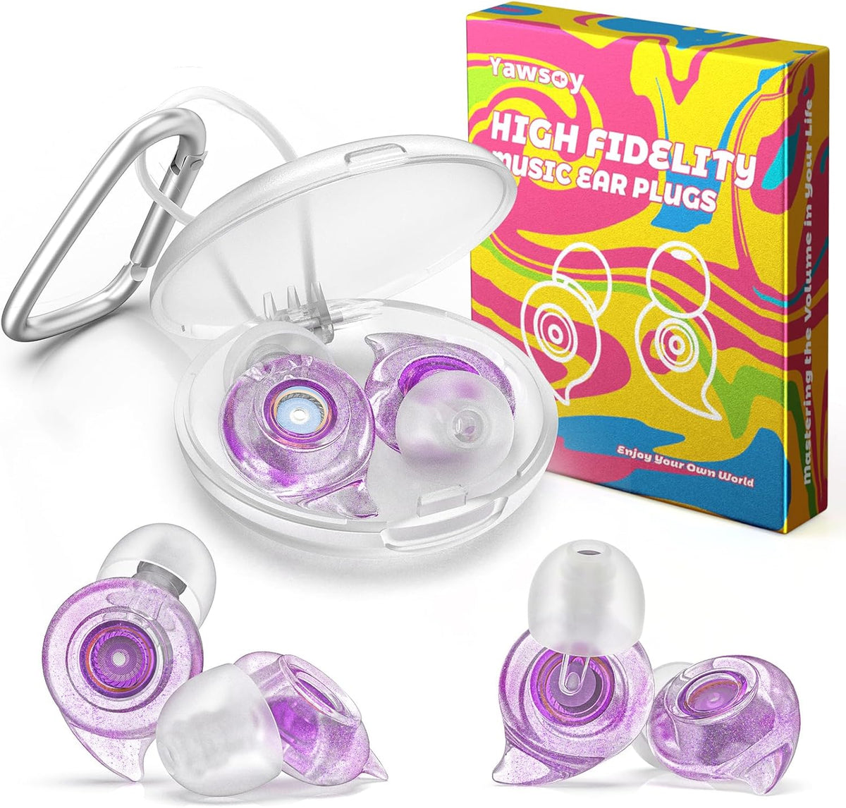 Concert Ear Plugs, 2 Pairs High Fidelity Ear Plugs Noise Reduction with Acoustic Filter – NRR of 22 and 24dB Silicone Ear Plugs for Festival, Nightclub, DJs, Musicians, Noisy Workplace(Purple)