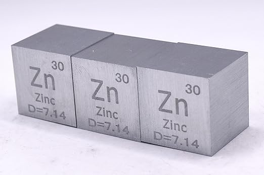 1" 25.4mm Zinc Metal Cube Zn up to 99.9% Pure Periodic Table Element Engraved Density Collection Science Education Display Block Cube + Acrylic Case Box - 1PC