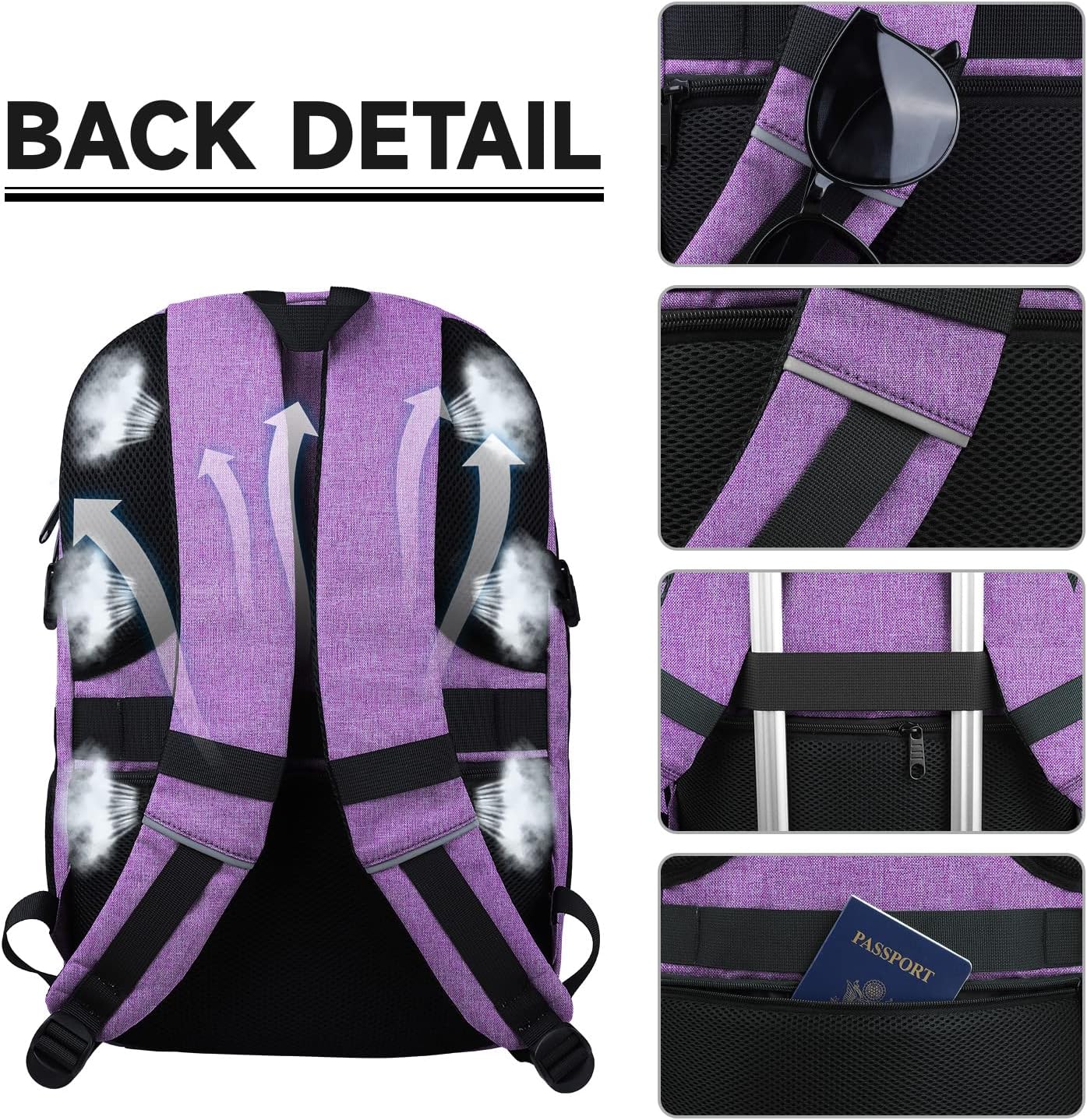 Lapsouno Extra Large Travel Backpack, Travel Laptop Backpack, Multiple Pockets 17.3 Inch Carry on Backpack with USB Port, TSA Friendly Water Resistant College School Business Bag for Women, Purple