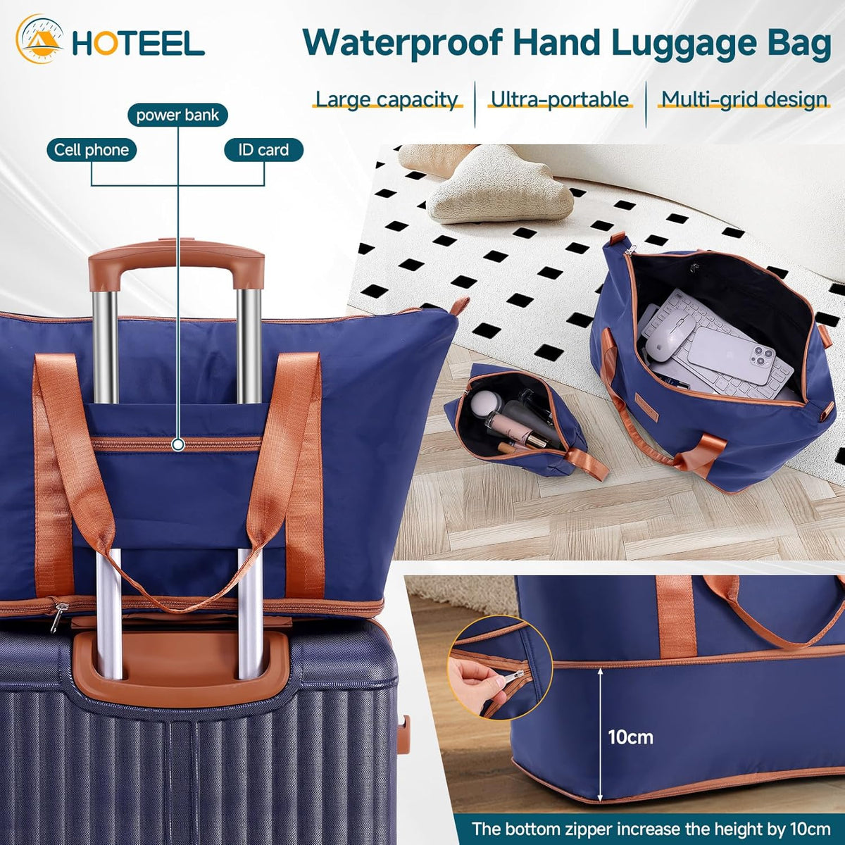 Hoteel 20Inch Luggage 3-piece Set, 360° Universal Suitcases with Wheels Hard Shell Suitcase with TSA Lock, Including Waterproof Luggage Bag, Travel Maletas for Men and Women,Blue