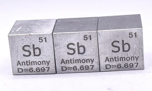 1" 25.4mm Antimony Metal Cube Sb up to 99.9% Pure Periodic Table Element Engraved Density Collection Science Education Display Block Cube + Acrylic Case Box - 1PC