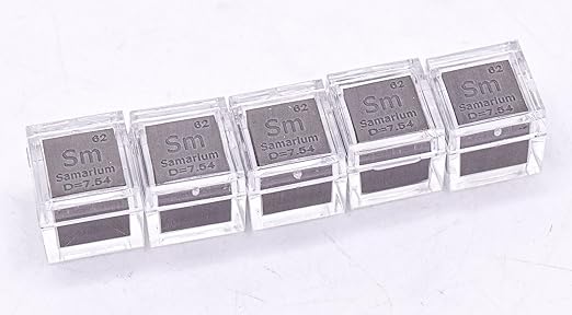 0.39" 10mm Samarium Metal Cube Sm up to 99.9% Pure Periodic Table Element Engraved Density Collection Science Education Display Block Cube + Acrylic Case Box - 1PC
