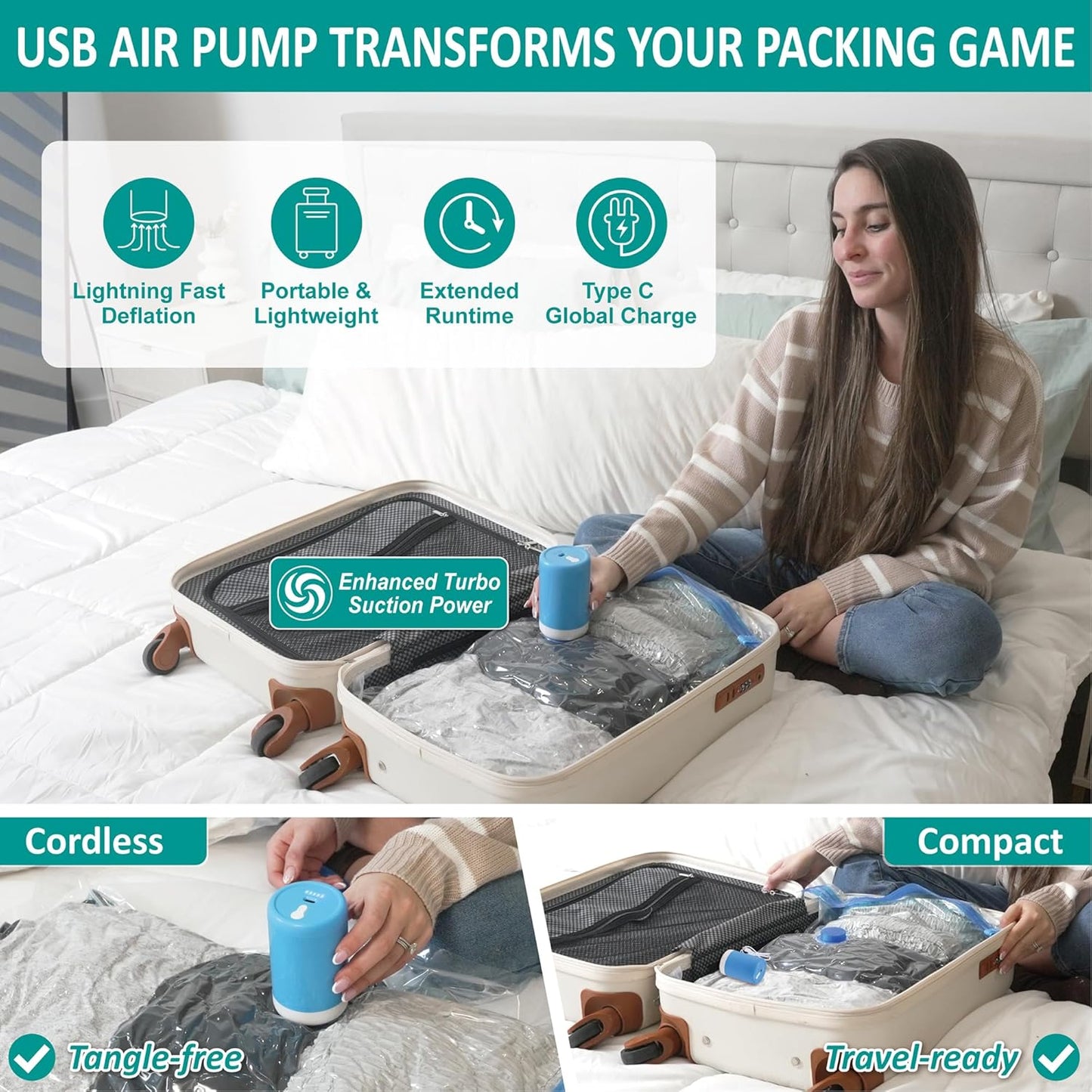 Cozy Essential 30 Pack Vacuum Storage Bags with Portable Electric Pump, Vacuum Seal Space Saver Bags for Clothing, Pillows, Blanket, Bedding, Comforter