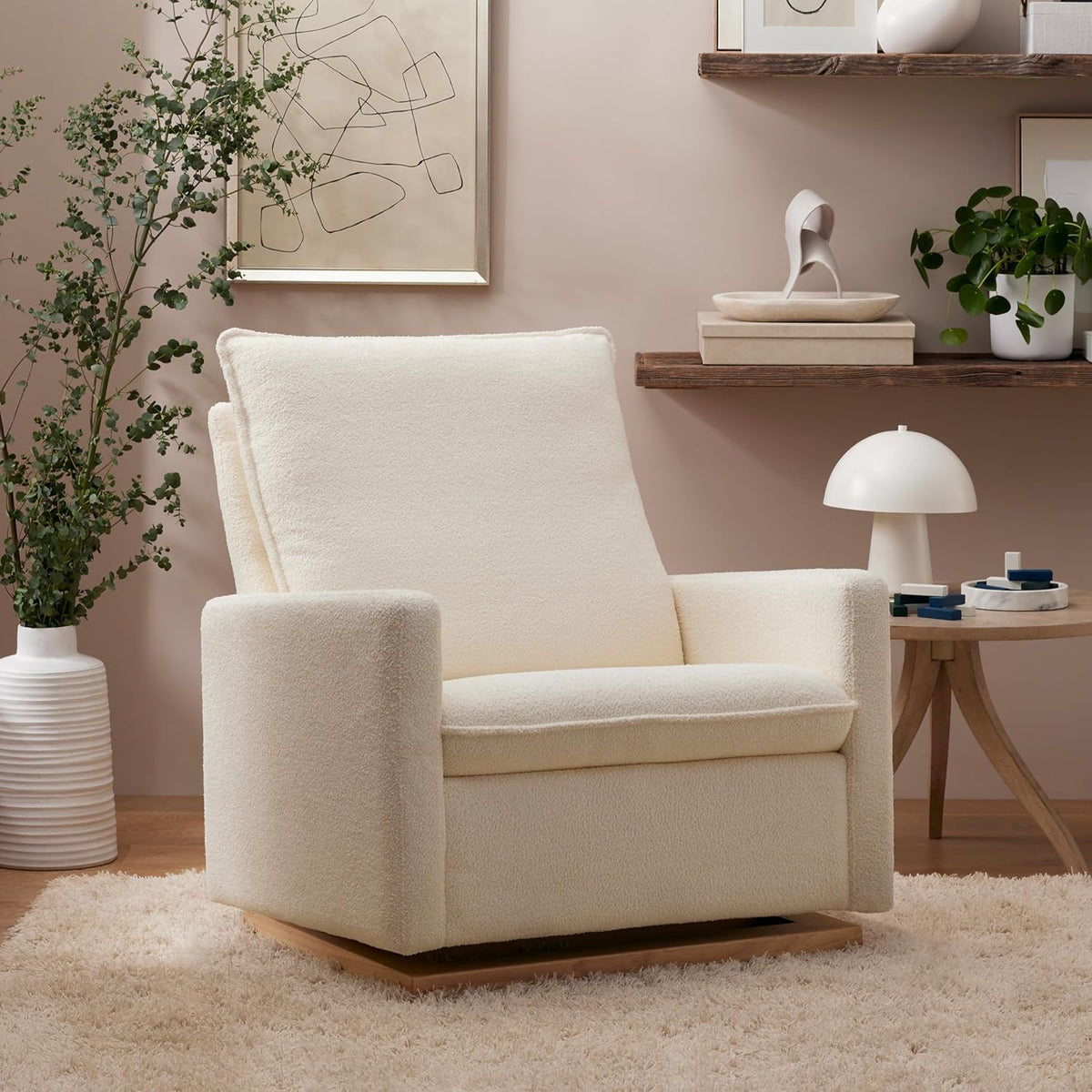 babyletto Cali Pillowback Chair and a Half Glider in Chantilly Fleece with Light Wood Base, Greenguard Gold and CertiPUR-US Certified