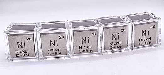 1" 25.4mm Nickel Metal Cube Ni up to 99.9% Pure Periodic Table Element Engraved Density Collection Science Education Display Block Cube + Acrylic Case Box - 1PC