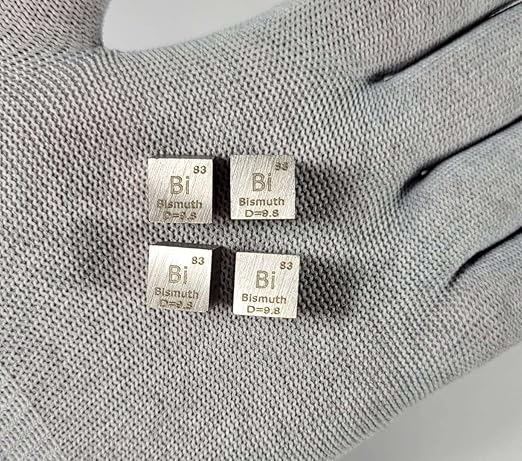 0.39" 10mm Bismuth Metal Cube Bi up to 99.9% Pure Periodic Table Element Engraved Density Collection Science Education Display Block Cube + Acrylic Case Box - 1PC