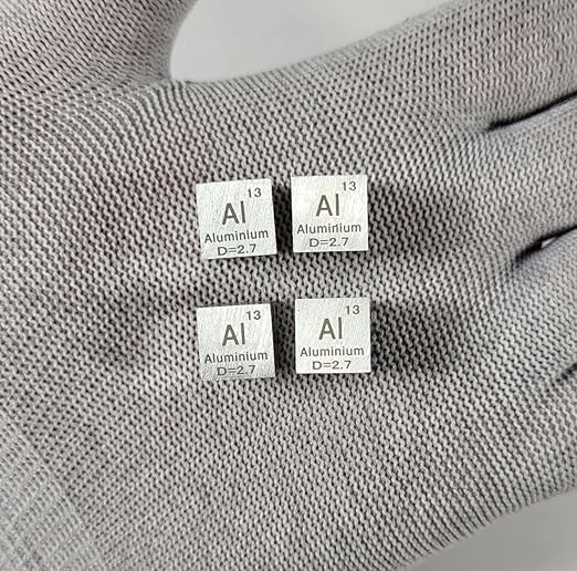 0.39" 10mm Aluminium Metal Cube Al up to 99.9% Pure Periodic Table Element Engraved Density Collection Science Education Display Block Cube + Acrylic Case Box - 1PC