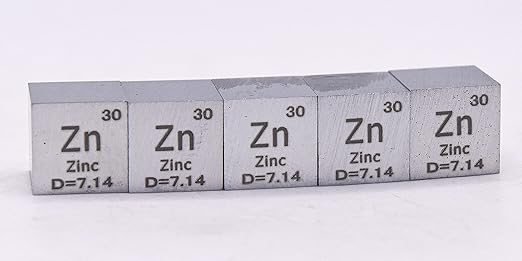 0.39" 10mm Zinc Zn Metal Cube up to 99.9% Pure Periodic Table Element Engraved Density Collection Science Education Display Block Cube + Acrylic Case Box - 1PC
