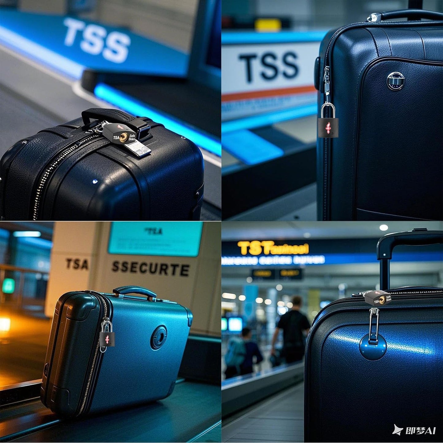 2 Pack TSA Approved Luggage Locks with Key - Neon Square Black for Suitcase Backpack Carry-On & Laptop Bag Travel Security