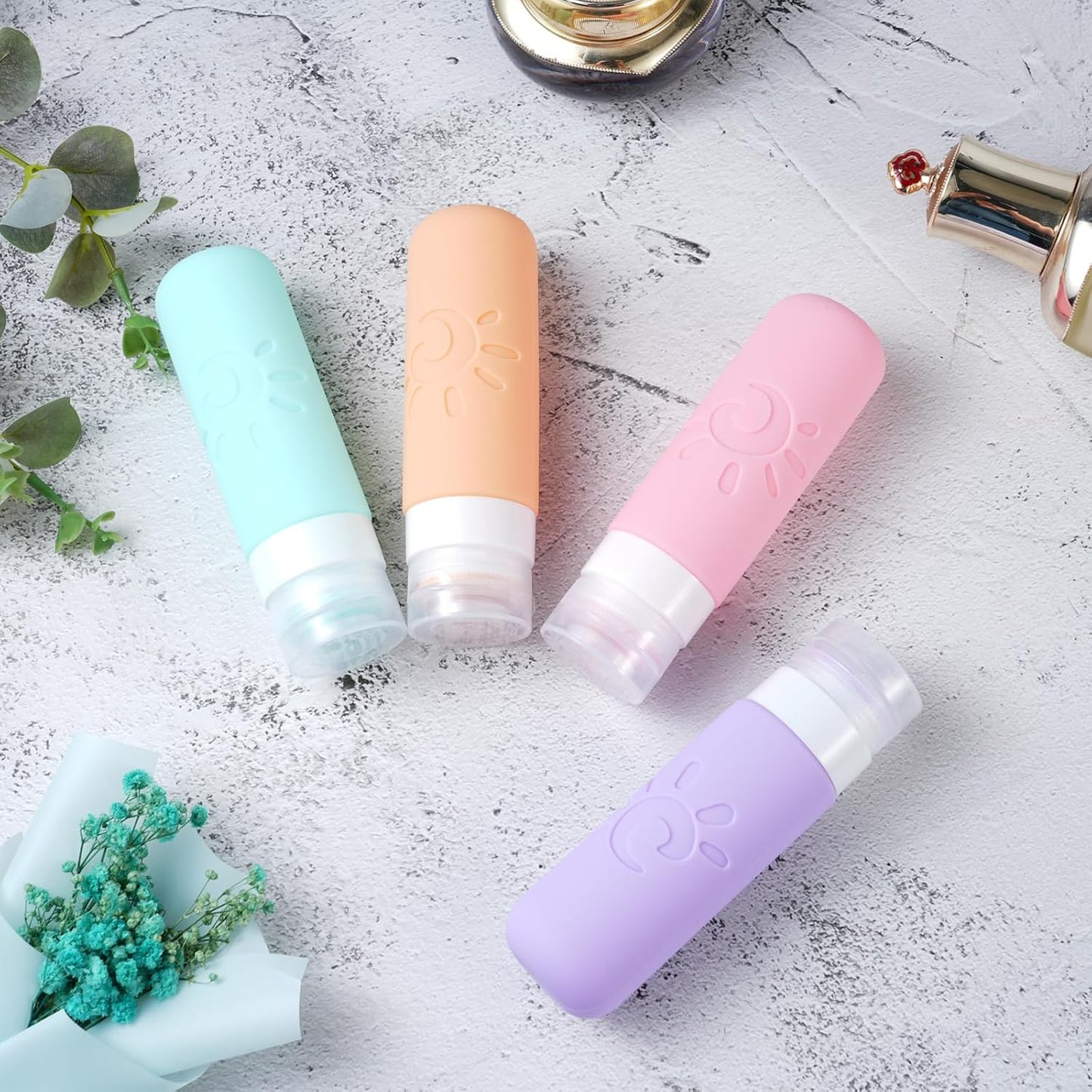 Travel Bottles for Toiletries, TSA Approved Travel Containers 3oz Leak Proof Travel Tubs Refillable Liquid Travel Accessories for Shampoo Conditioner Lotion Body Wash(Multicolored C)