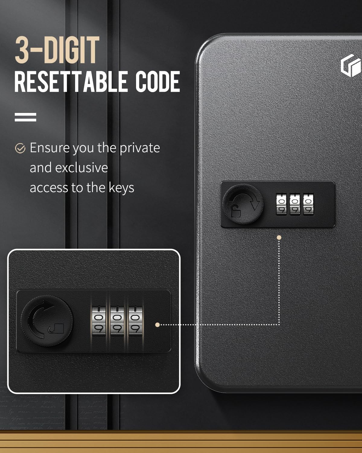 Uniclife 20 Position Key Cabinet with Combination Lock Resettable Black Digital Security Storage Box Steel Key Organizer with Colorful Key Tag Labels Stickers and Hooks